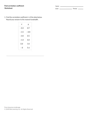 Find correlation coefficient worksheet preview