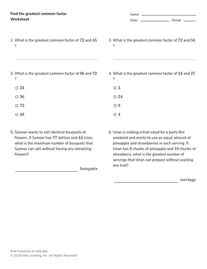 Find the greatest common factor worksheet preview