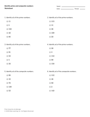 Identify prime and composite numbers worksheet preview