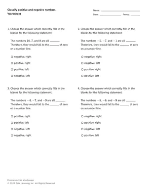 Classify positive and negative numbers worksheet preview