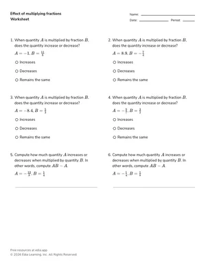 Effect of multiplying fractions worksheet preview