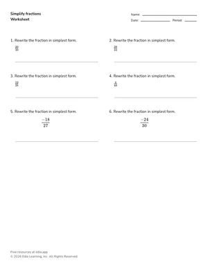Simplify fractions worksheet preview