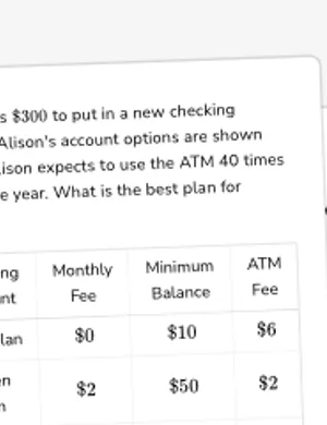 Compare checking account features and costs worksheet preview