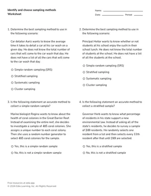Identify and choose sampling methods worksheet preview