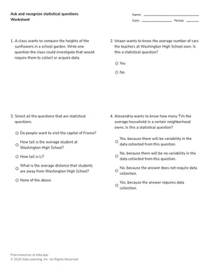 Ask and recognize statistical questions worksheet preview