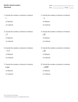 Identify rational numbers worksheet preview