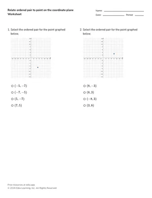 Relate ordered pair to point on the coordinate plane worksheet preview