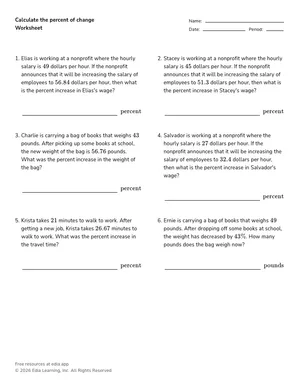 Calculate the percent of change worksheet preview