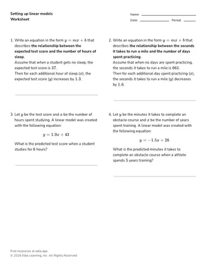 Setting up linear models worksheet preview