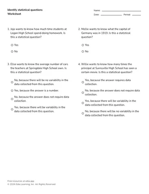 Identify statistical questions worksheet preview