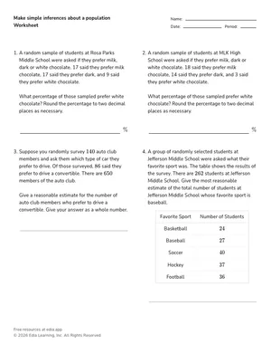 Make simple inferences about a population worksheet preview