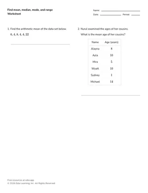 Find mean, median, mode, and range worksheet preview