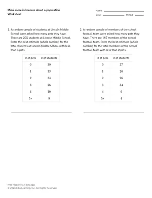 Make more inferences about a population worksheet preview