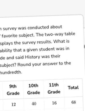 Calculate probability from two-way table worksheet preview