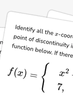 Find discontinuities of piecewise functions from equations worksheet preview