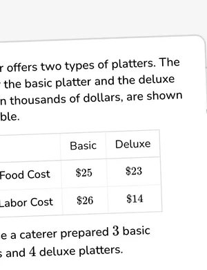 Build matrices from a context, multiply them, and interpret the product worksheet preview