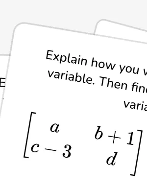 Solve for variables using matrix equality worksheet preview