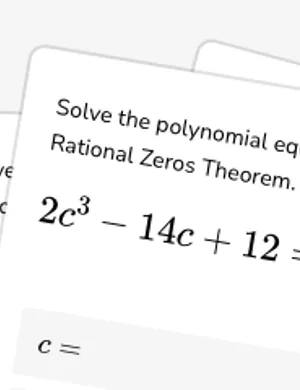 Solve polynomial equations with the Rational Zeros Theorem worksheet preview