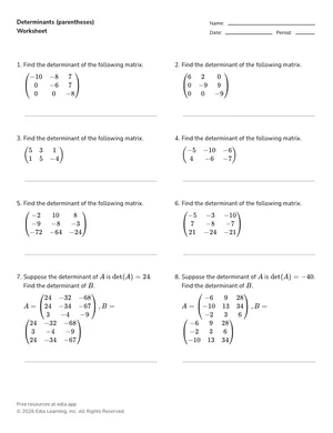 Determinants (parentheses) worksheet preview