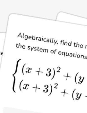 Solve systems of circle equations algebraically worksheet preview