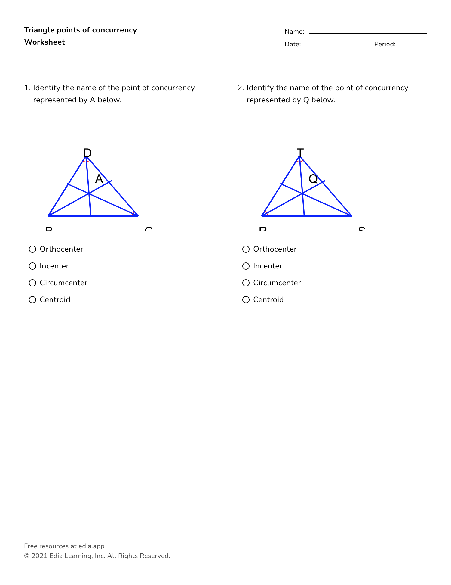 Triangle Points Of Concurrency - Worksheet Pertaining To Geometry Points Of Concurrency Worksheet