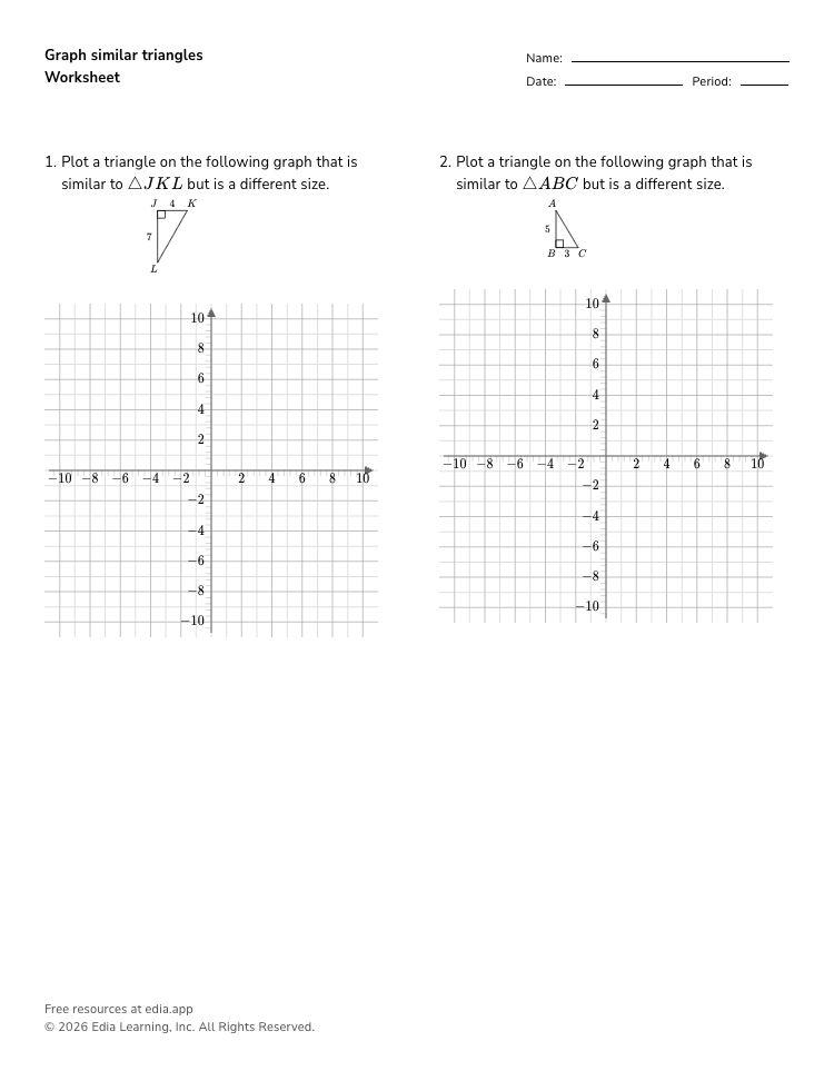 Graph similar triangles Worksheet · Geometry · Edia