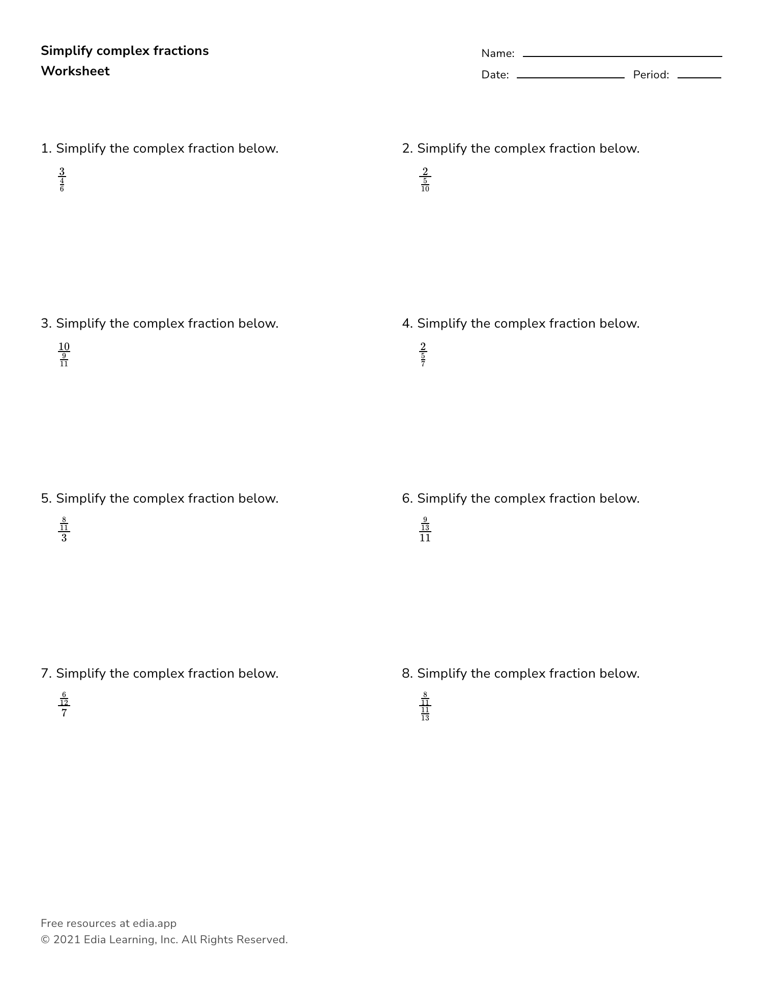 Simplify Complex Fractions - Worksheet Within Simplifying Complex Fractions Worksheet