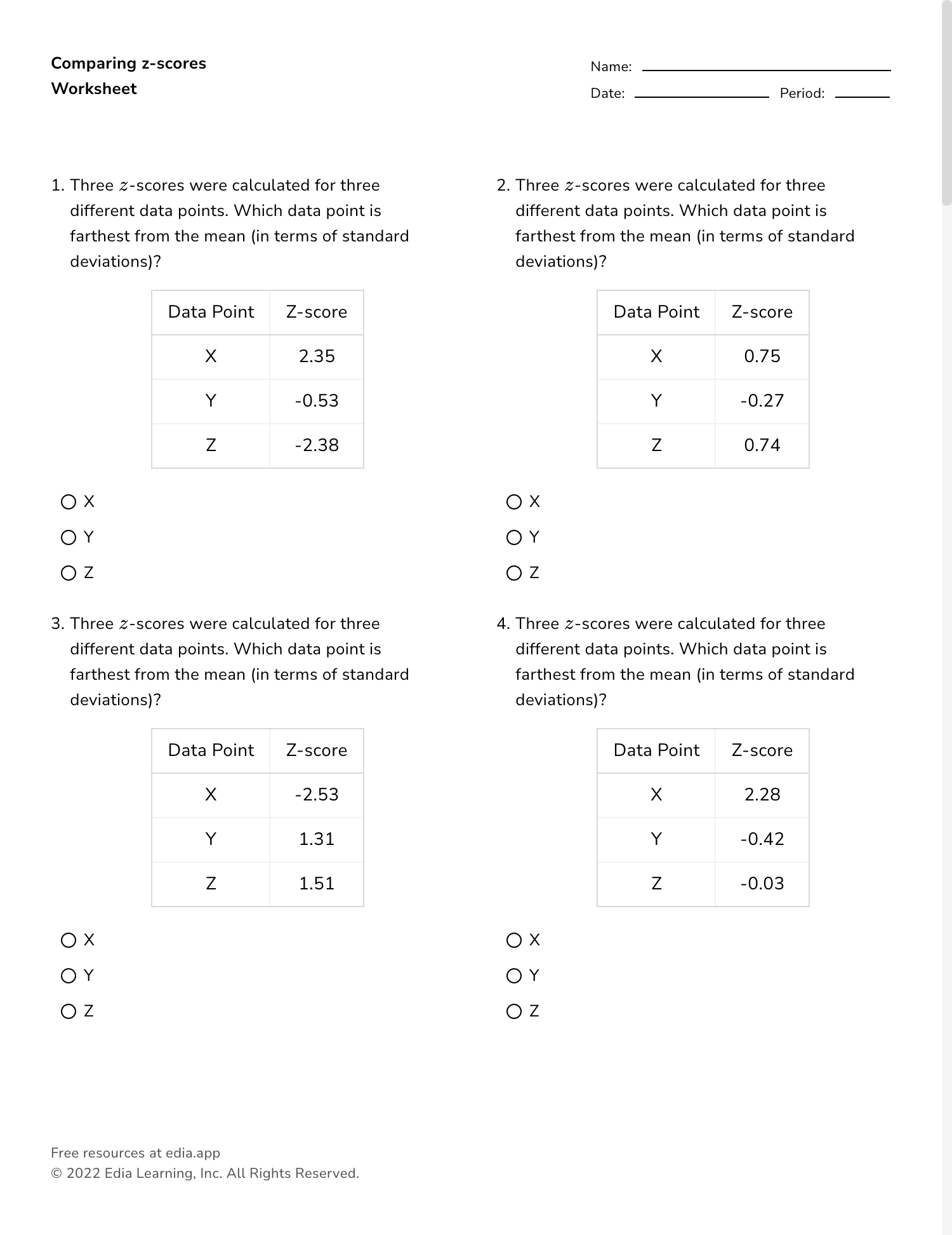 Z Score Practice Worksheets